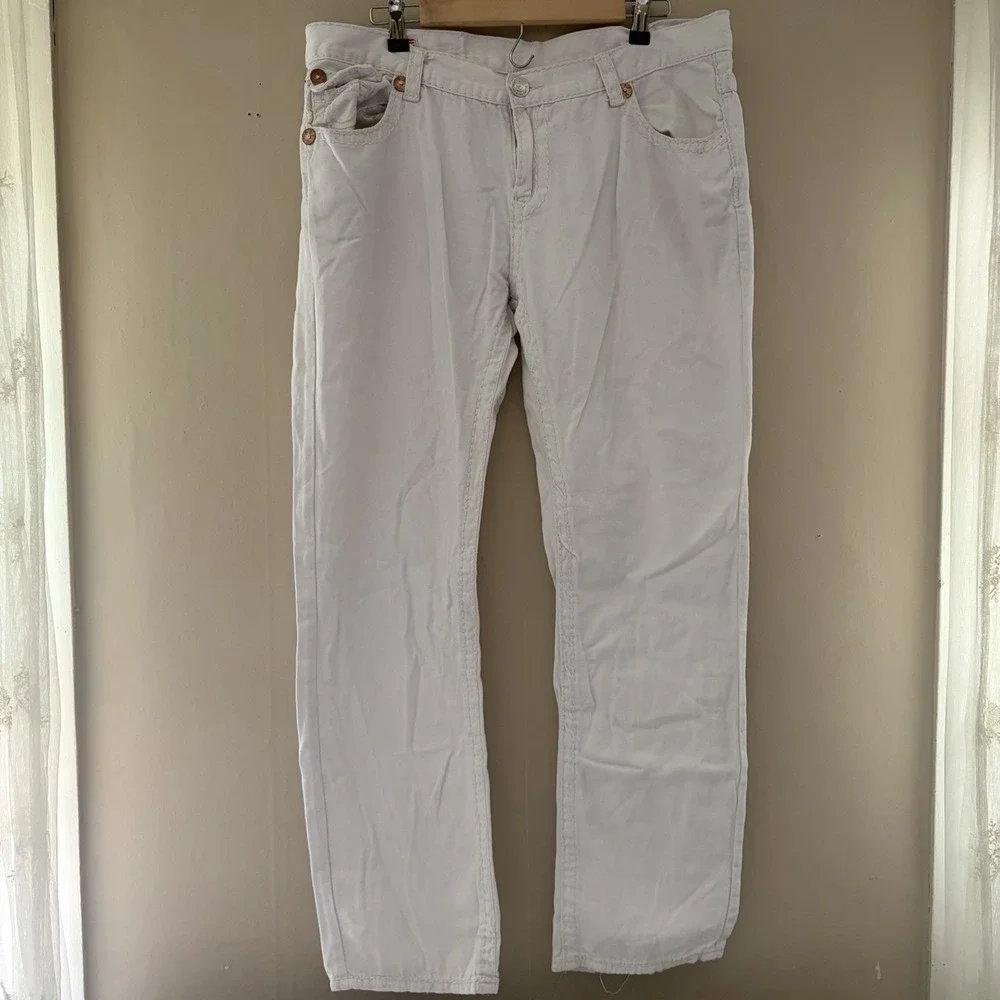 True Religion Mens Billy Super T Jeans Size 38 White Stitch Y2K Bootcut Denim